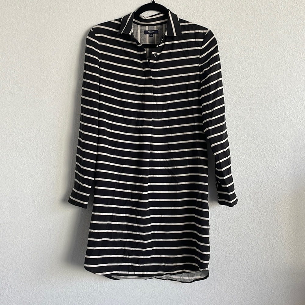 100% Silk Striped Shirt Dress
